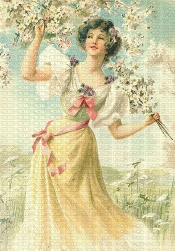vintage girl woman spring yellow - ücretsiz png