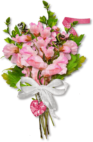 Flowers.Bouquet.Bow.Ribbon.Heart.Pink.White - PNG gratuit