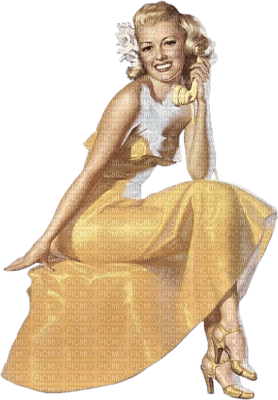 vintage woman yellow sitting - png gratis