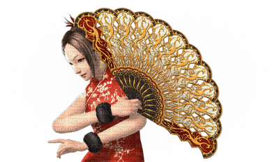 oriental woman fan bp - png ฟรี