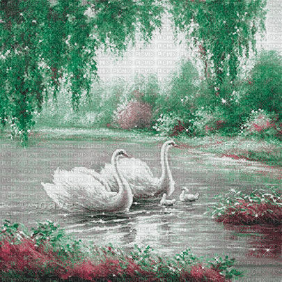 soave background animated fantasy lake  swan - 免费动画 GIF