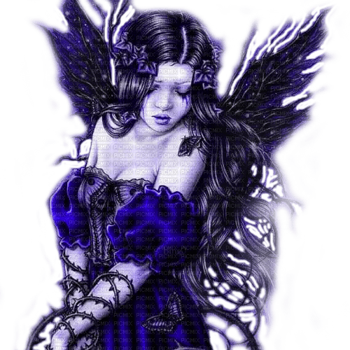 Y.A.M._Gothic fantasy angel blue - PNG gratuit