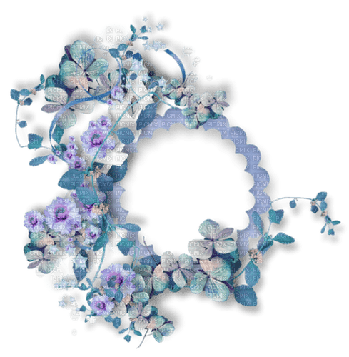Blue flowers circle frame deco [Basilslament] - ingyenes png