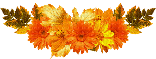 Leaves.Flowers.Gold.Orange.Yellow.Green - PNG gratuit