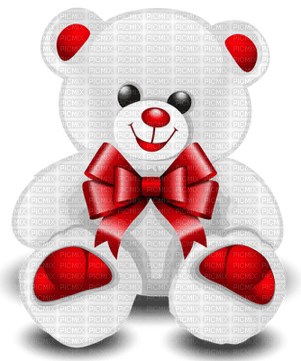 wht bear red bow - darmowe png