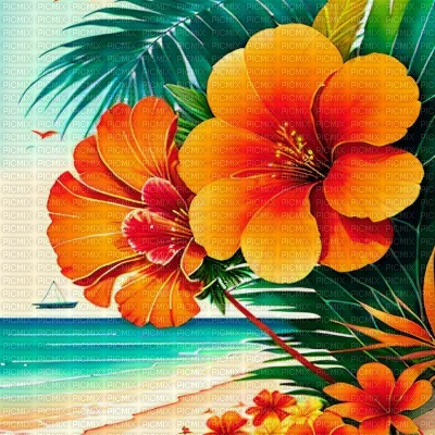 Orange Hibiscus at the Beach - Free PNG