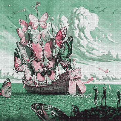 soave background animated ship pink green - Бесплатный анимированный гифка