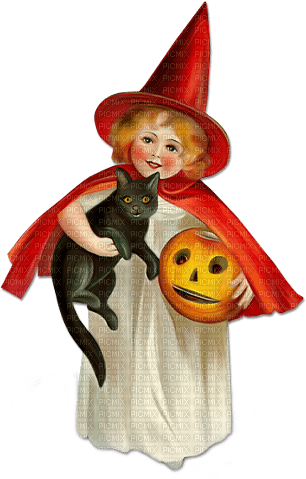 soave children girl vintage halloween pumpkin cat - Free PNG