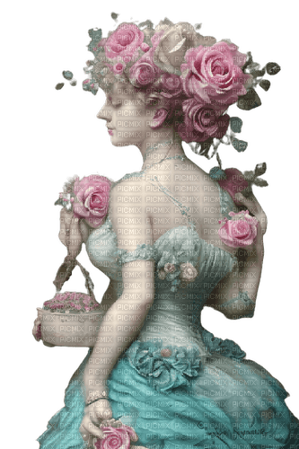 Victorian Woman Rose Pink Blue - Bogusia - PNG gratuit