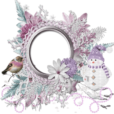 frame cadre winter hiver snowman flower circle - PNG gratuit