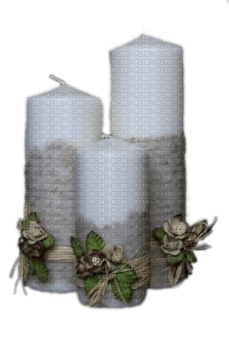 Drei Kerzen, Weiss, Blumen - PNG gratuit