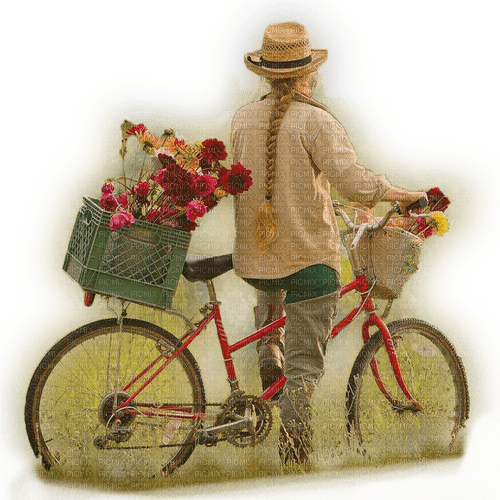 Frau mit Fahrrad - gratis png