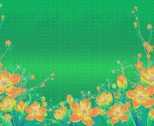orange flowers green background - 無料png