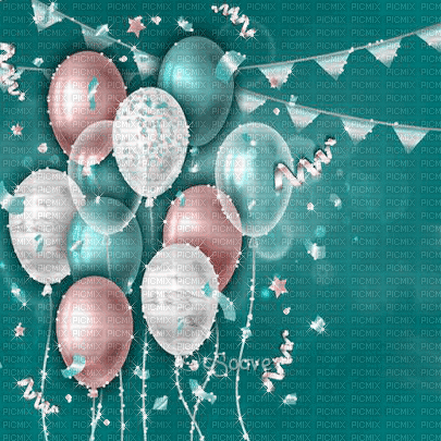 soave background  birthday balloon pink teal - Darmowy animowany GIF