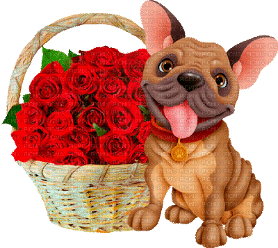 Valentine's Day. Birthday. Dog. Roses. Leila - Bezmaksas animēts GIF