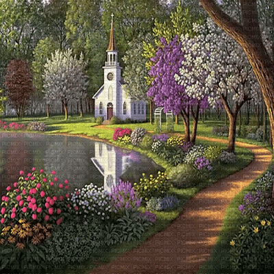 fondo iglesia jardin lago  dubravka4 - png gratis