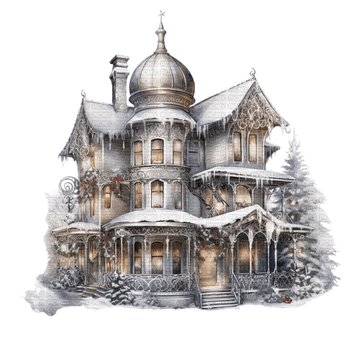 winter house snow deco scenery rox - zdarma png