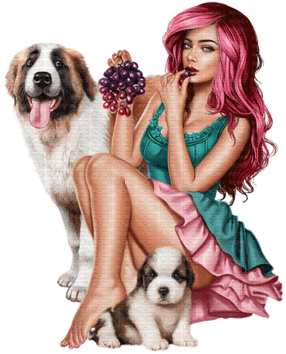 Woman. Dogs. Grapes. Leila - PNG gratuit