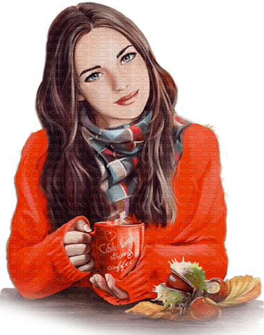 soave woman autumn leaves fashion coffee orange - gratis png