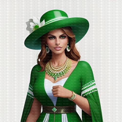 Woman in green. Hat. Leila - png gratis