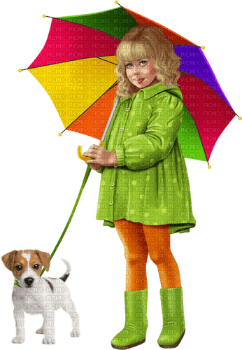 Children. Girl with an umbrella. Autumn. Rain. - PNG gratuit