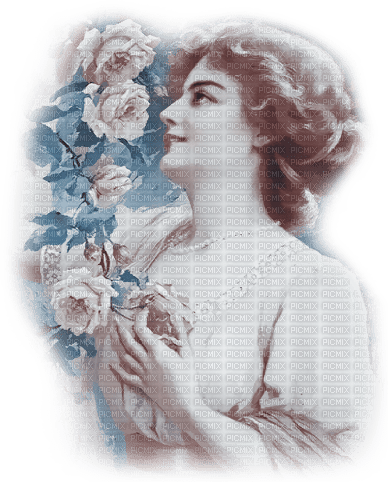 soave woman vintage flowers rose garden blue brown - ücretsiz png