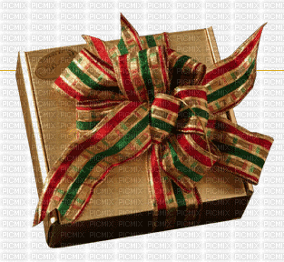 Paquet cadeau or avec ruban rayé rouge-vert-or - GIF animé gratuit