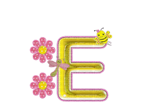 Kaz_Creations Alphabets Flowers-Bee Letter E - bezmaksas png