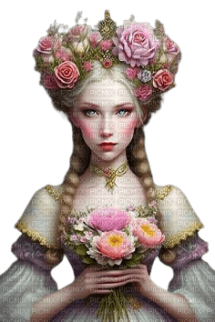 fantasy girl beige pink flowers - ilmainen png