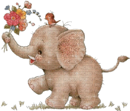 éléphant avec un bouquet de fleurs - Бесплатни анимирани ГИФ