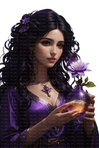 woman purple fantasy flower - PNG gratuit