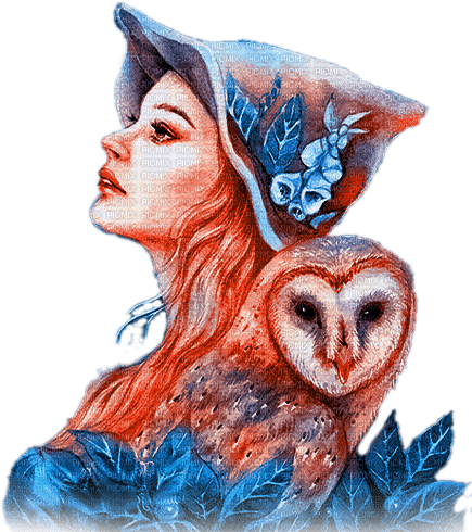 soave woman bird owl fantasy blue orange - gratis png