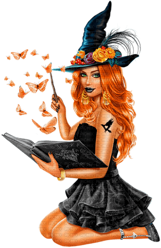 Woman.Witch.Butterflies.Halloween.Black - Free PNG