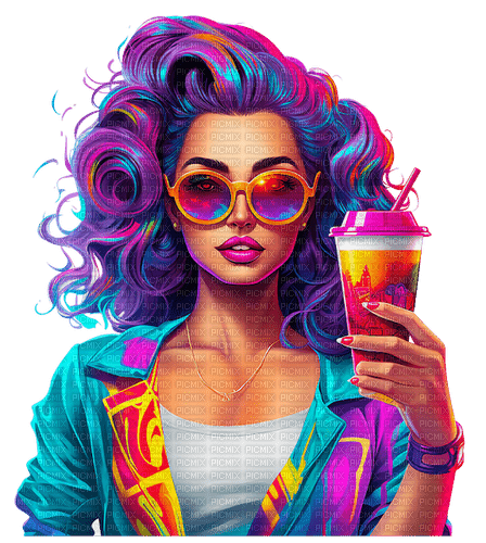 rainbow neon woman drink - png grátis