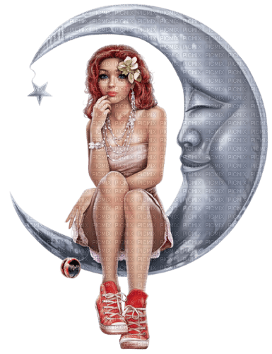 kvinna-måne-sitter---woman on the moon - nemokama png