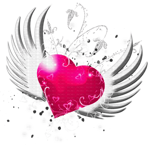 Winged.Heart.Glitter.Pink.Silver - Free PNG
