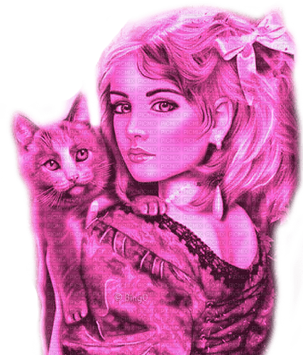 Y.A.M._Fantasy woman girl cat purple - Free PNG