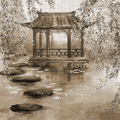 soave background animated oriental water sepia - 無料のアニメーション GIF