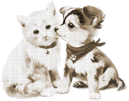 soave deco valentine animals cat dog friends sepia - Free PNG