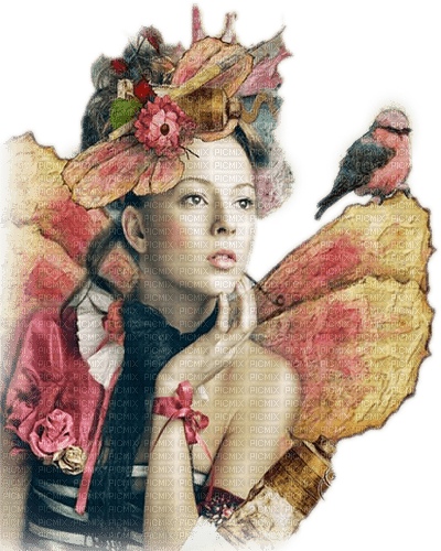 soave woman vintage fairy butterfly pink green - gratis png