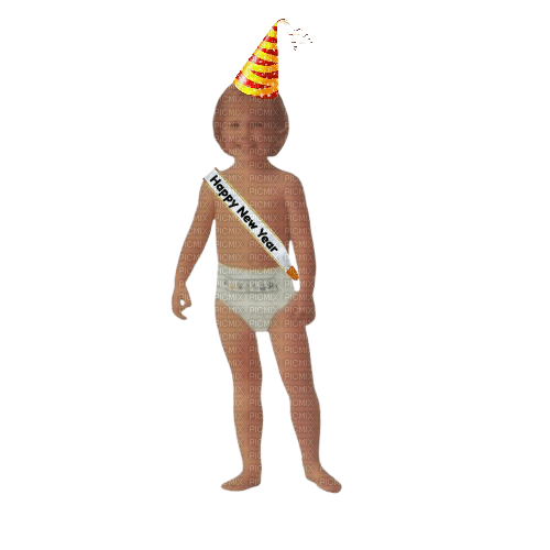 New Year's baby with party hat and diaper - PNG gratuit