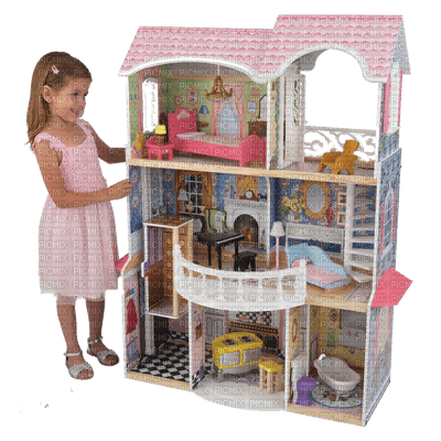 child with doll house - gratis png