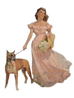 loly33 femme  chien vintage printemps - png grátis