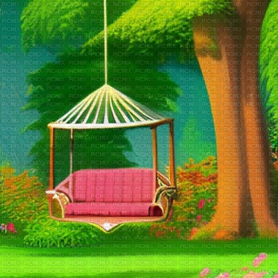 Garden with Vintage Swing Chair - zdarma png