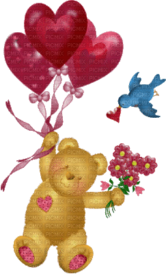 Bear with Balloons and Flowers - GIF animé gratuit