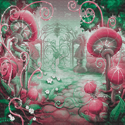soave background animated mushrooms  pink green - Kostenlose animierte GIFs