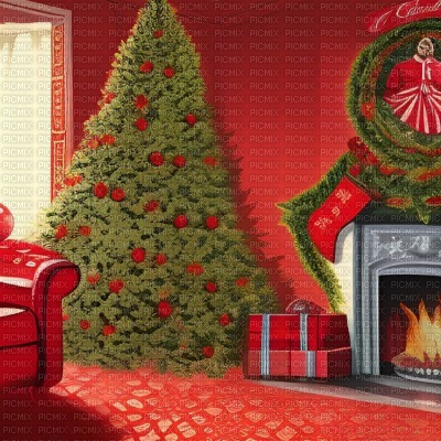 Red Christmas Living Room - png ฟรี