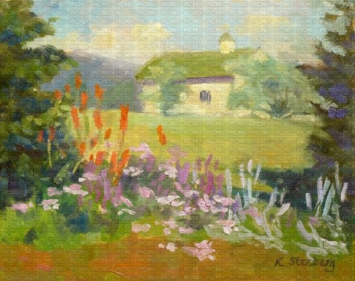 summer garden background painting - безплатен png