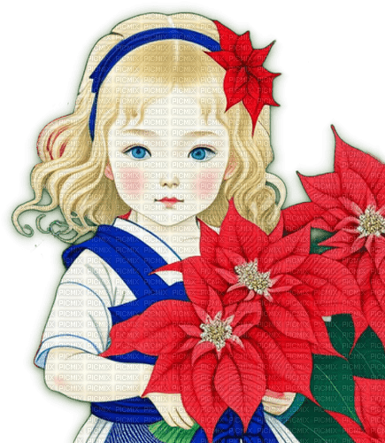 Girl with poinsettia - zadarmo png