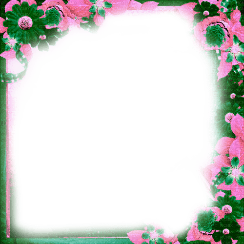 Frame.Flowers.Pink.Green - By KittyKatLuv65 - Free PNG
